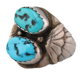 Signed DD Navajo Sterling Turquoise Mens Ring Sz 11