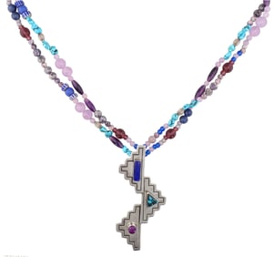 Mike Platero Navajo Sterling Multi Stone Geometric Bead Necklace