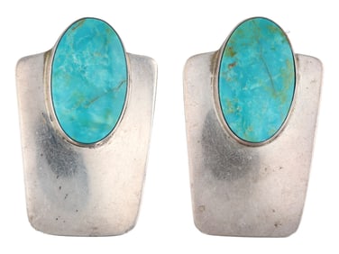 Large Navajo Sterling Turquoise Earrings