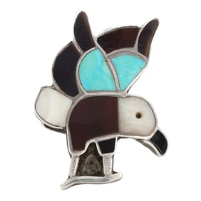 Vintage Zuni Sterling Eagle Inlay Ring Sz 7.5