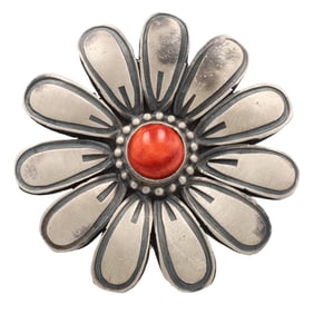 Paul Livingston Navajo Sterling Spiny Oyster Flower Ring Sz 7