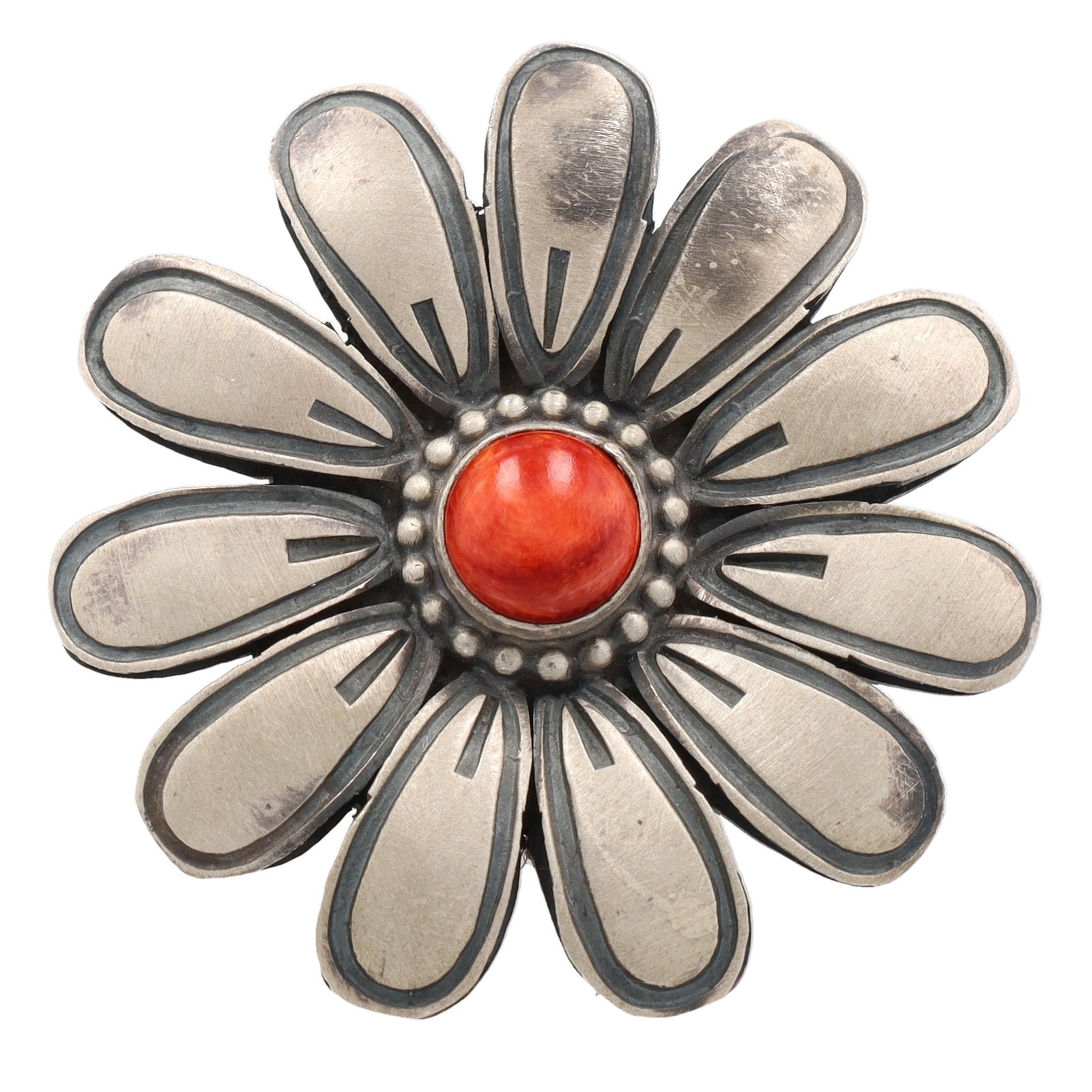 Paul Livingston Navajo Sterling Spiny Oyster Flower Ring Sz 7 (1 of 7)