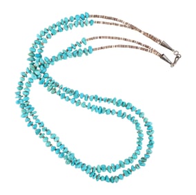 Vintage Santo Domingo Sterling Multi Strand Turquoise Heishi Necklace