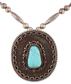 Rose Draper Navajo Handmade Sterling Turquoise Medallion Necklace
