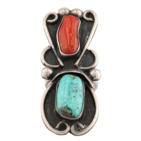 Vintage Navajo Sterling Turquoise Coral Ring Sz 5.5