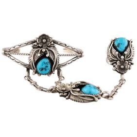 Vintage Navajo Sterling Turquoise 'Slave' Ring-Cuff Bracelet