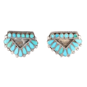 Vintage Dishta Zuni Sterling Turquoise Inlay Earrings