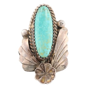 Vintage Navajo Sterling Turquoise Leaf Ring Sz 6