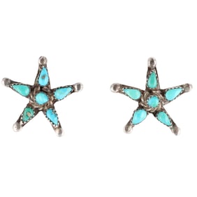 Vintage Zuni Sterling Turquoise Petit Point Earrings