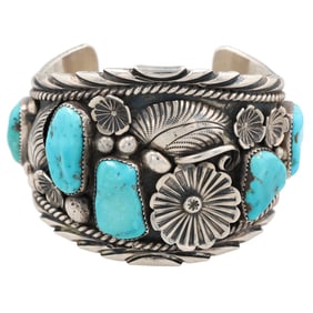 HUGE Tom David Navajo Sterling Turquoise Chunk Cuff Bracelet