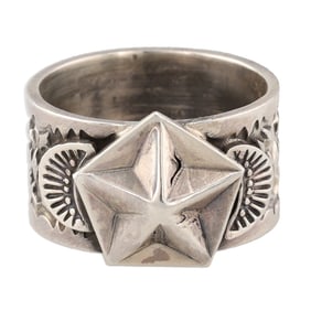 Sunshine Reeves Navajo Sterling Heavy Gauge Stamped Ring Sz 10