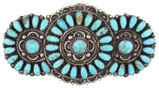 Larry Moses Begay Navajo Sterling Turquoise Cluster Brooch