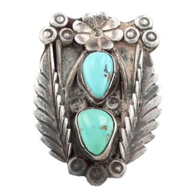 Vintage Navajo Sterling Turquoise Feather Ring Sz 8