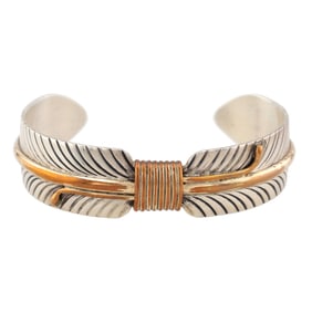 Lee Bennett Navajo 12k Gold Sterling Cuff Bracelet