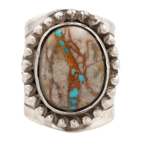 Huge Boyd J Ashley Navajo Boulder Turquoise Ring Sz 10