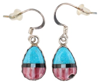 Pauline Claw Navajo Sterling Purple Spiny Oyster Turquoise Inlay Earrings