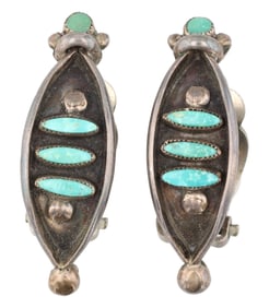Vintage Zuni Sterling Turquoise Petal Earrings