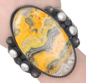 Amazing Chimney Butte Sterling Bumble Bee Jasper Cuff Bracelet