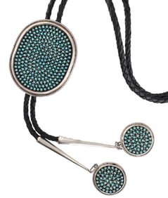 Stephen Haloo Zuni Sterling Turquoise Snake Eye Bolo Tie