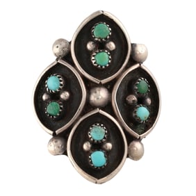 Vintage Zuni Sterling Turquoise Snake Eye Ring Sz 8.5
