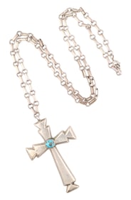 Sadie Randolph Navajo Sterling Sandcast Turquoise Cross Necklace