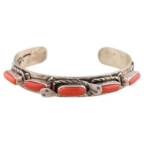 Navajo Sterling Coral Snake Cuff Bracelet