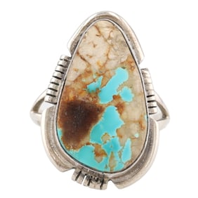 Eddie Secatero Navajo Sterling Boulder Turquoise Ring Sz 7.75