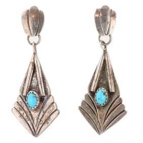 Vintage Signed Navajo Sterling Turquoise Earrings