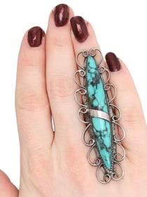 Delores Paul Navajo Sterling Turquoise Finger Length Ring Sz 6.5