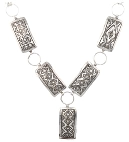 Vincent J Platero Navajo Sterling Hand Stamped Rug Motif Necklace