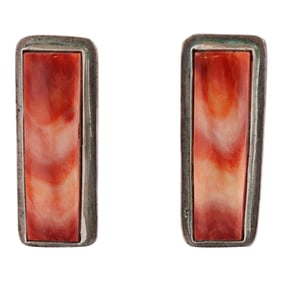 Signed Navajo Sterling Spiny Oyster Bar Earrings