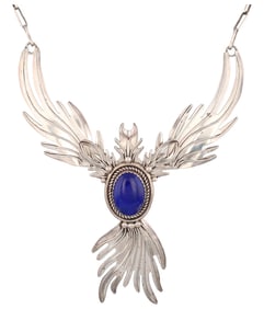 Dennis Ramone San Felipe Pueblo Sterling Lapis Lazuli Firebird of Phoenix Necklace