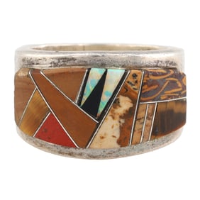 Calvin Begay Navajo Sterling Multi Stone Ring Sz 9