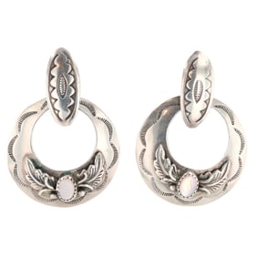 D Cooke Navajo Sterling Stamped Mother of Pearl Earrings