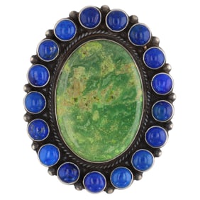 Anthony Skeets Navajo Sterling Gaspeite Lapis Lazuli Cluster Ring Sz 8