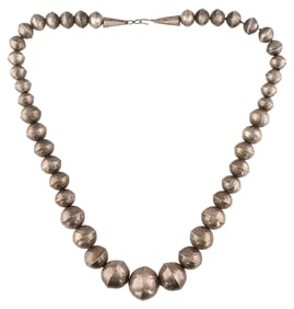 Vintage Navajo Sterling Handmade Stamped Graduated Bead Necklace