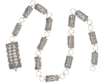 Vincent J Platero Navajo Sterling Hand Stamped Rug Motif Concho Belt