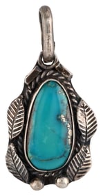 Signed DC Navajo Sterling Turquoise Pendant