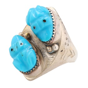 Julalita Lamy Zuni Sterling Carved Frog Turquoise Ring Sz 9