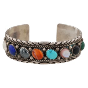 Richard Begay Navajo Sterling Multi Stone Cuff Bracelet