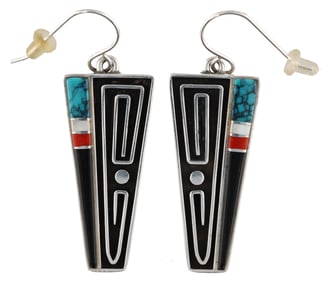 Albert Nells Navajo Sterling Inlay Maze Earrings