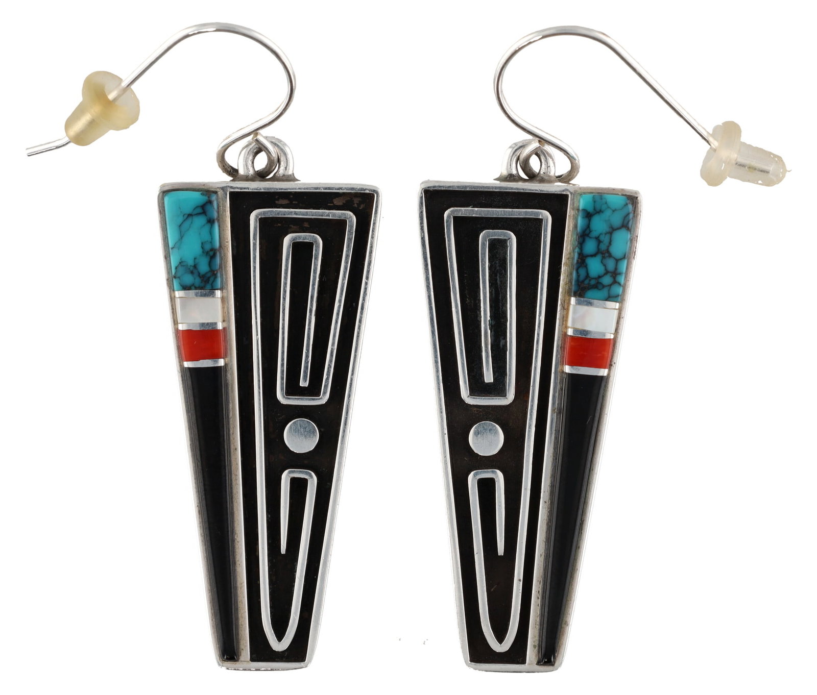 Albert Nells Navajo Sterling Inlay Maze Earrings: Albert Nells Navajo Sterling Inlay Maze Earrings 13.1g