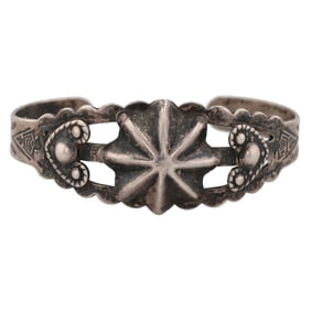 Fred Harvey Era Sterling Turquoise Arrow Thunderbird Stamped Cuff Bracelet