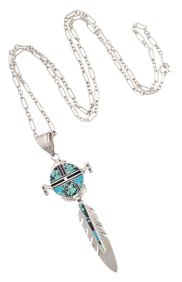 Ray Tracey Knifewing Segura Sterling Reversible Inlay Kachina Necklace