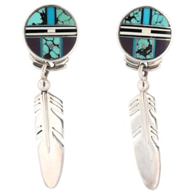 Ray Tracey Knifewing Segura Sterling Inlay Kachina Earrings