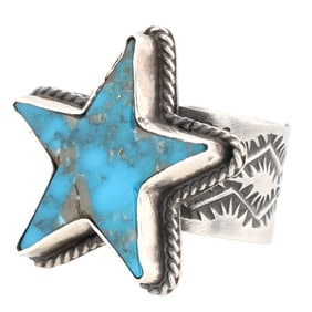 Sunshine Reeves Navajo Sterling Turquoise Star Ring Sz 8