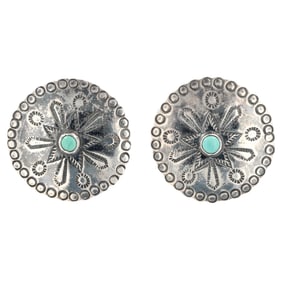 Federico Jimenez Sterling Stamped Turquoise Medallion Earrings