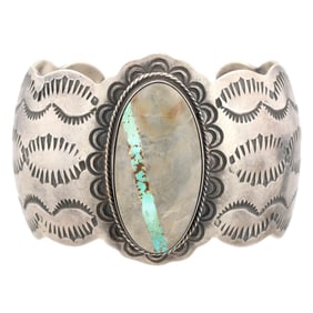 Chimney Butte Sterling Stamped Boulder Turquoise Cuff Bracelet