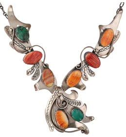 Albert Jake Navajo Sterling Turquoise Spiny Oyster Necklace