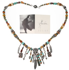 Robert Shields Anglo Southwest Sterling Multi Stone Tribal Charm Necklace